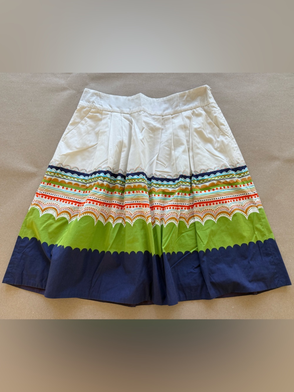 Anthropologie — NWOT A-Line Skirt with Green & Navy Border — Size 6